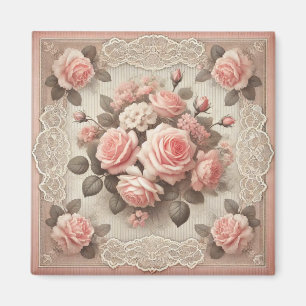 Aimant Vintage Shabby Chic Rose Rose Floral
