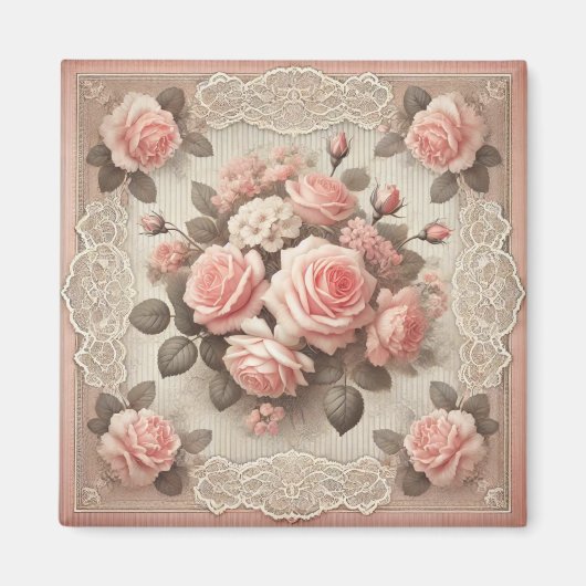 Aimant Vintage Shabby Chic Rose Rose Floral (Devant)