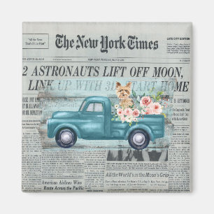 Aimant Vintage Shabby Chic Yorkie Et Ephémère De Camion