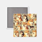 Aimant Vintage Shiba Inu Motif sans couture (Recto/Verso)