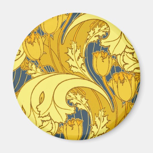Aimant Vintage Tulip Blue Gold Motif (Devant)