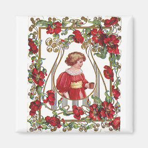 Aimant Vintage Victorien Valentine's Day Enfant avec Rose