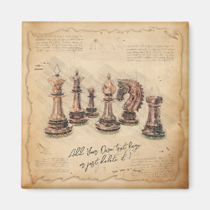 Aimant Vintage Vieux Jeu d'échecs Pièces Art Joueur Cadea