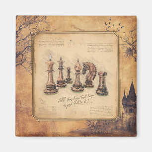 Aimant Vintage Vieux Jeu d'échecs Pièces Art Joueur Cadea
