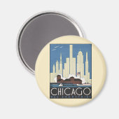 Aimant Vintage voyage Chicago Illinois Skyscraper Skyline (Recto/Verso)