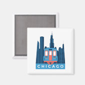 Aimant Vintage voyage Skyline de Chicago (Recto/Verso)
