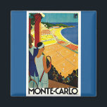 Aimant Vintage voyage, Tennis, Sports, Monte Carlo Monaco<br><div class="desc">Illustration vintage Poster de voyage européen ou étiquette de bagage de Monte Carlo à Monaco avec un couple tenant des raquettes de tennis et regardant un tournoi de tennis près de la plage et la belle mer Méditerranée bleue. Amour et romantisme sur les courts de tennis. Monte Carlo est le...</div>