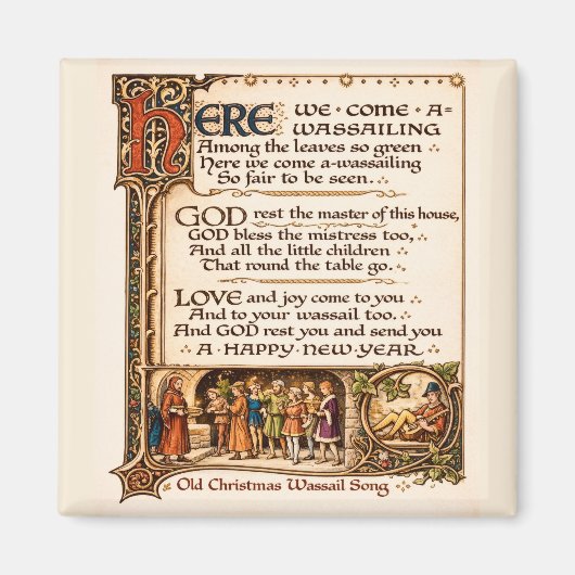 Aimant Vintage Wassail Song Illuminated Manuscript Art  (Devant)