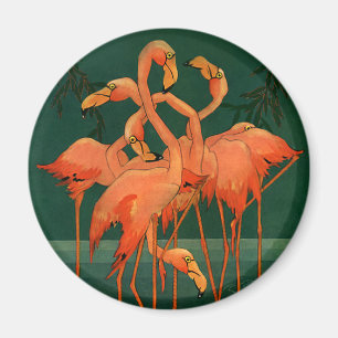 Aimant Vintage Wild Animal Birds, Tropical Pink Flamingos