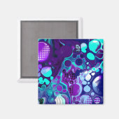 Aimant Violet, Bleu et Turquoise Abstrait Fluid Art (Recto/Verso)