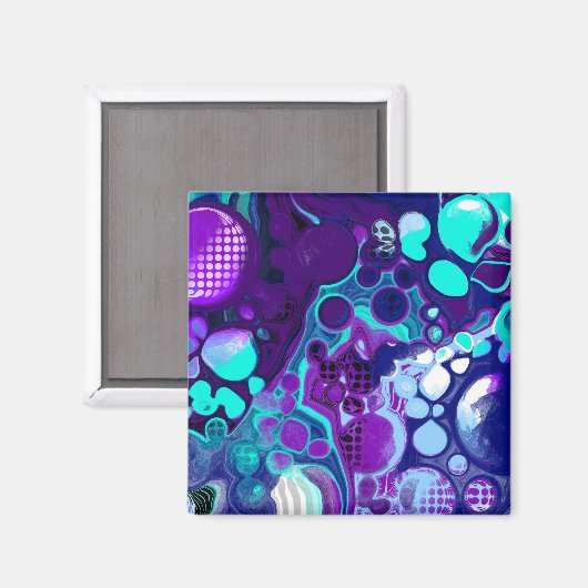 Aimant Violet, Bleu et Turquoise Abstrait Fluid Art (Recto/Verso)