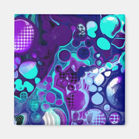 Aimant Violet, Bleu et Turquoise Abstrait Fluid Art (Devant)