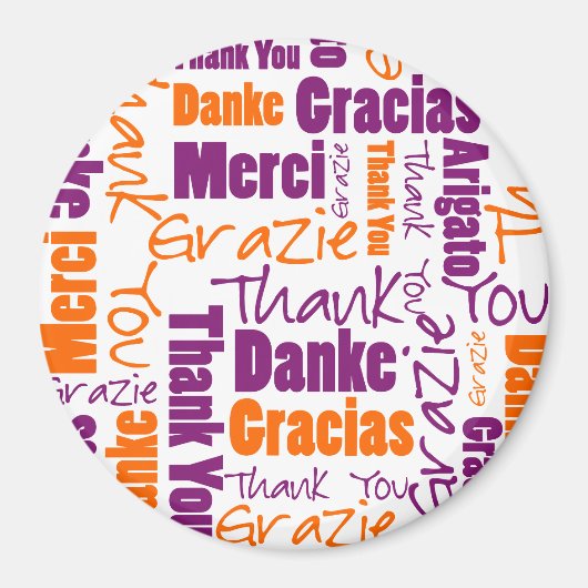 Aimant Violet et orange | Merci multilingue (Devant)