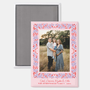 Aimant Violet rose rouge Folle Art cadre et texte Floral