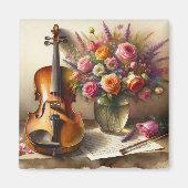 Aimant Violon, Partition et un Vase de Fleurs (Devant)