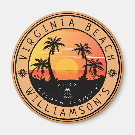 Aimant Virginia Beach USA Retro Sunset Souvenirs 60s (Devant)