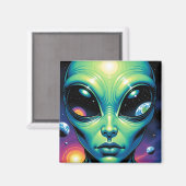 Aimant Visage Alien avec des planètes Réflexions dans les (Recto/Verso)