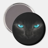 Aimant Visage de chat noir aux yeux Turquoise (Recto/Verso)