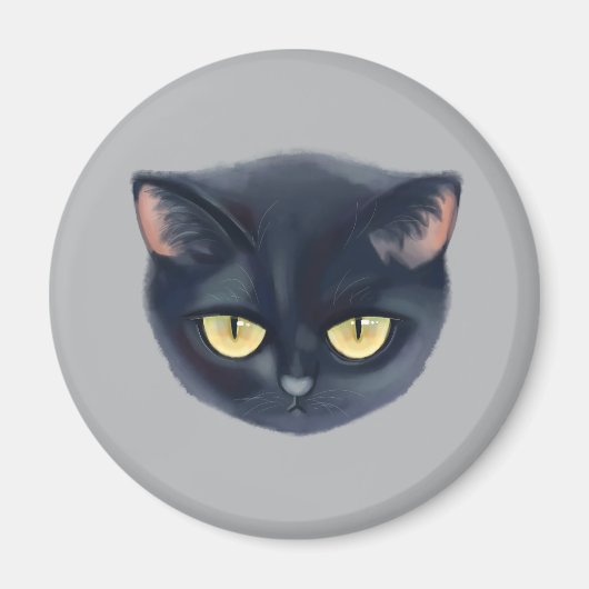 Aimant Visage de chat noir mignon (Devant)