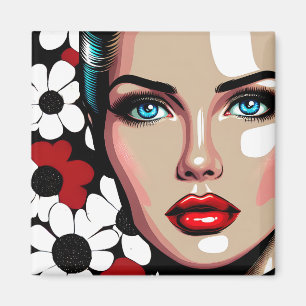Aimant Visage de femme de bande dessinée Pop Art Ai