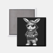 Aimant Visage de lapin avec lunettes de soleil drôle de j (Recto/Verso)