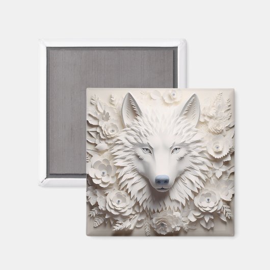 Aimant Visage de loup blanc 3D (Recto/Verso)