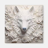 Aimant Visage de loup blanc 3D (Devant)