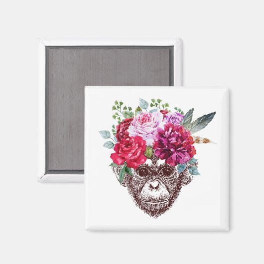 Aimant Visage du singe de fleurs (Recto/Verso)