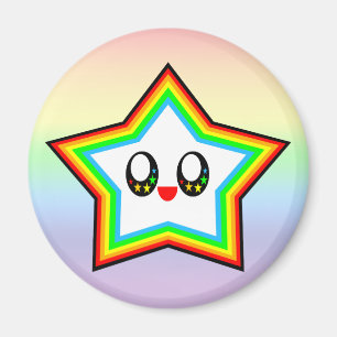 AIMANT VISAGE HEUREUX D'ARC-EN-CIEL D'ÉTOILE DE KAWAII