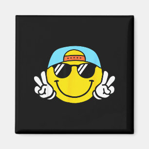 Aimant Visage Souriant Jaune Mignon À Damier Paix Sourian