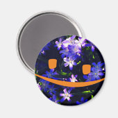 Aimant Visage souriant jaune sur les fleurs bleues (Recto/Verso)