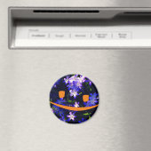 Aimant Visage souriant jaune sur les fleurs bleues (In Situ (Lave-vaisselle))