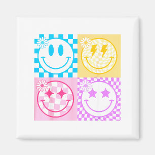 Aimant Visage Sourire Heureux Rétro Motif À Damier Vibes