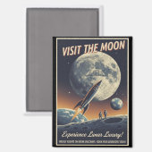 Aimant Visitez la Lune - Affiche de voyage rétro (Recto/Verso)
