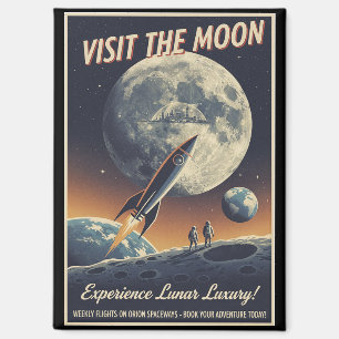 Aimant Visitez la Lune - Affiche de voyage rétro