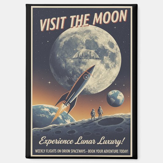Aimant Visitez la Lune - Affiche de voyage rétro (Recto)