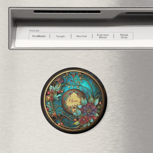 Aimant Vitrail Turquoise et rose Abstrait Fête des Mères (In Situ (Lave-vaisselle))