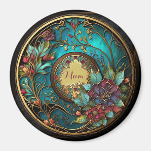 Aimant Vitrail Turquoise et rose Abstrait Fête des Mères