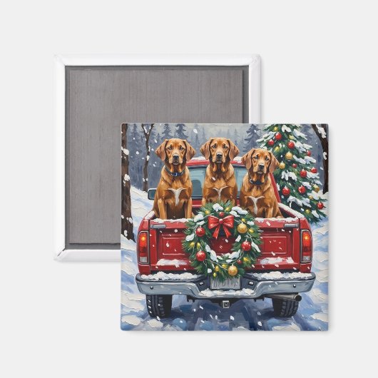 Aimant Vizsla Christmas Red Truck Holiday (Recto/Verso)