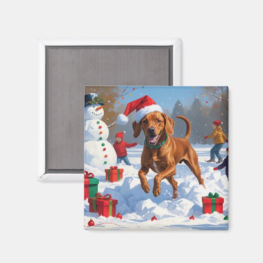 Aimant Vizsla coule en neige avec Casquette de Noël (Recto/Verso)
