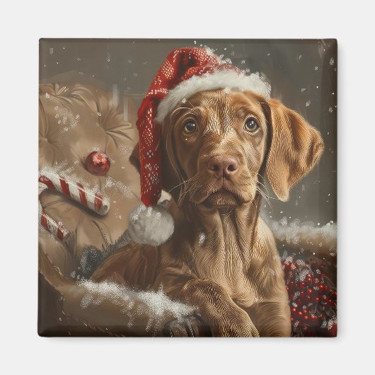 Aimant Vizsla de Noël Fête (Devant)