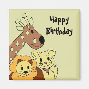 Aimant Vœux d'anniversaire pour les animaux de zoo