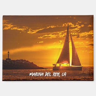 Aimant Voilier au coucher du soleil - Marina Del Rey, Cal