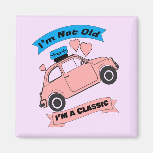 Aimant Voiture classique rose (Devant)