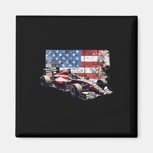 Aimant Voiture de course automobile vintage drapeau améri (Devant)