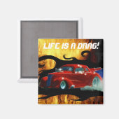 Aimant Voiture de course en traîneau rouge (Recto/Verso)