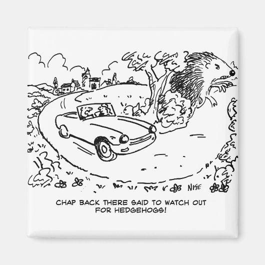 Aimant Voiture de sport en campagne avec Hérisson (Devant)