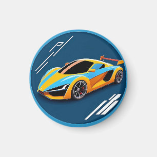 Aimant Voiture de sport jaune sur fond bleu