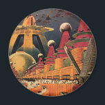 Aimant Voiture volant vintage de science fiction futurist<br><div class="desc">illustration vintage image de science-fiction voyage et transport avec un livre classique retro sci fi milieu urbain avec une ville de l'avenir. Les bâtiments architecturaux sont en forme de cônes et les véhicules volent dans le ciel comme des oiseaux tandis que la foule se déplace à travers la métropole.</div>