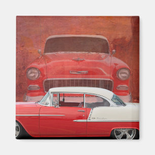 Aimant Voitures classiques Chevy Bel Air Dodge Rouge Blan
